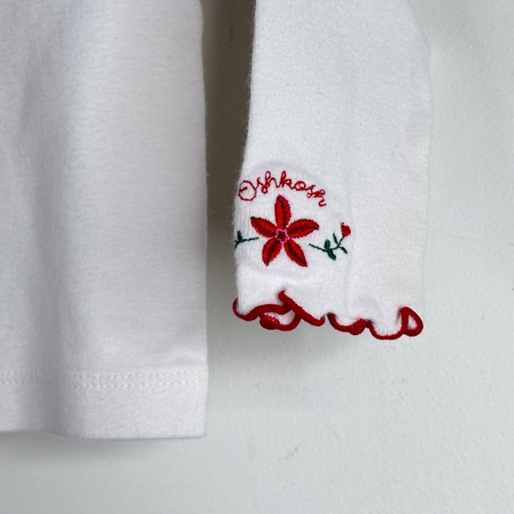 VTG 90s OshKosh Turtleneck 6-9M White Long Sleeve Embroidered Floral Ruffle Xmas - Picture 3 of 9